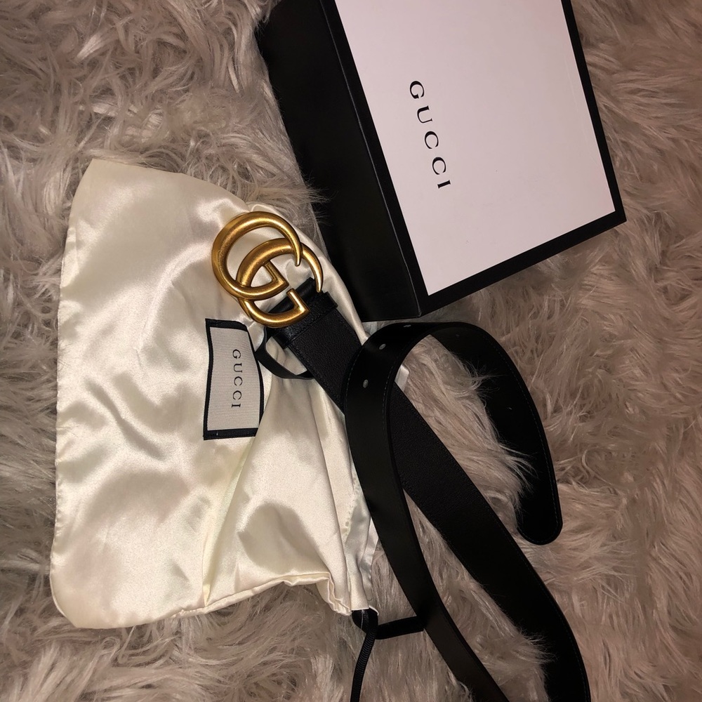 COPY - GUCCI Leather Belt Double G buckle 3.8CM B…